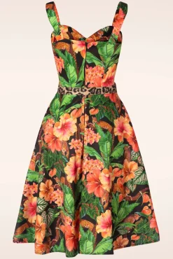 Outlet Jungle Print Flare Jurk In Zwart Vrouwen Plus Size Jurken