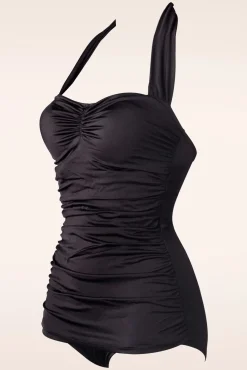 Clearance Klassiek Fifties One Piece Badpak Zwart Vrouwen Badpakken
