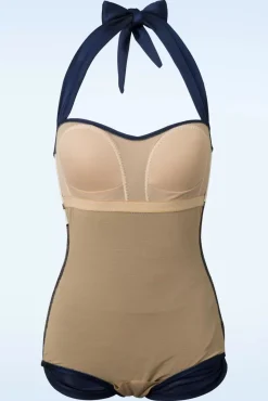 Online Klassiek Jaren Vijftig Eendelig Badpak In Marineblauw Vrouwen Badpakken