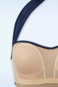 Online Klassiek Jaren Vijftig Eendelig Badpak In Marineblauw Vrouwen Badpakken