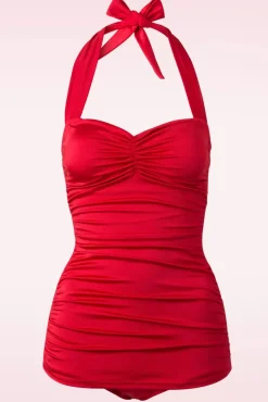 Discount Klassiek Jaren Vijftig Eendelig Badpak In Rood Vrouwen Badpakken