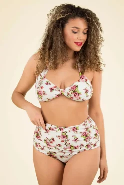 Discount Klassieke Bloemenromantische Bikinibroek In Creme Vrouwen Bikini's