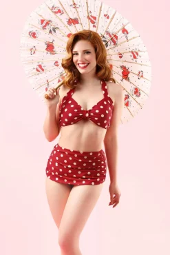 New Klassieke Polka-Bikinibroek In Rood En Wit Vrouwen Bikini's