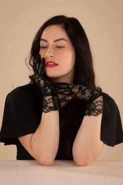 Best Korte Handschoenen Met Bloemenkant In Zwart Vrouwen Handschoenen