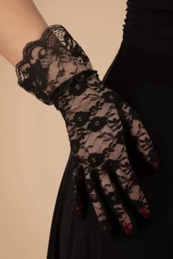 Best Korte Handschoenen Met Bloemenkant In Zwart Vrouwen Handschoenen