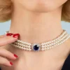 Hot Lady Diana Parel Choker Ketting In Saffierblauw Vrouwen Sieraden