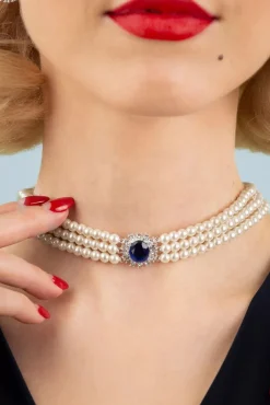 Hot Lady Diana Parel Choker Ketting In Saffierblauw Vrouwen Sieraden