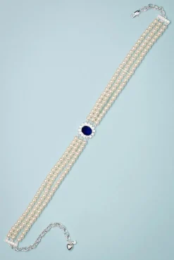 Hot Lady Diana Parel Choker Ketting In Saffierblauw Vrouwen Sieraden