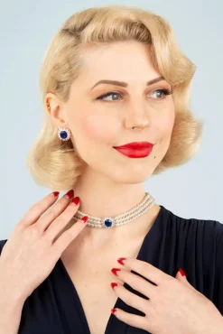 Hot Lady Diana Parel Choker Ketting In Saffierblauw Vrouwen Sieraden