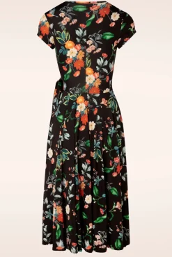 Clearance Layla Floral Gekruiste Jurk In Zwart Vrouwen Plus Size Jurken