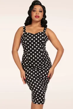 Clearance Lilla Polka Peplum Pencil Jurk In Zwart Vrouwen Plus Size Jurken