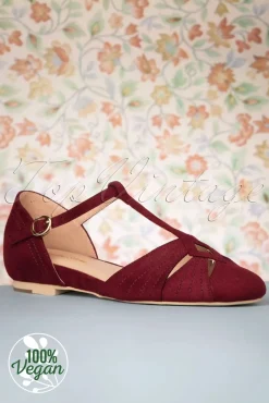Outlet London T-Strap Flats In Wijnrood Vrouwen Ballerina's