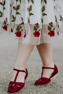 Outlet London T-Strap Flats In Wijnrood Vrouwen Ballerina's