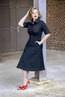 Clearance Lucielle Swing Jurk In Donkerdenim Vrouwen Plus Size Jurken