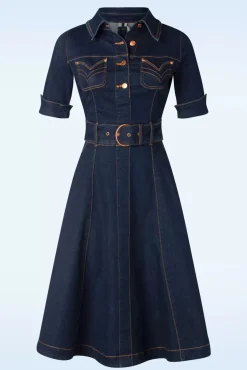 Clearance Lucielle Swing Jurk In Donkerdenim Vrouwen Plus Size Jurken