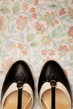 Outlet Luxe Parisienne T-Strap Pumps In Zwart En Creme Vrouwen Pumps