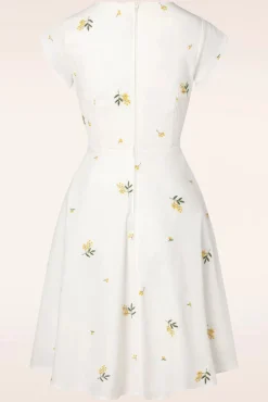 Hot Met Bloemen Geborduurde Swingjurk In Wit Vrouwen Plus Size Jurken