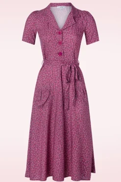 Hot Minouche Revers Midi Jurk In Paarsrood Vrouwen Swing Jurken