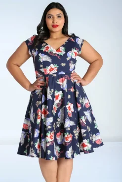 Outlet Misa Swing Jurk In Marineblauw Vrouwen Plus Size Jurken