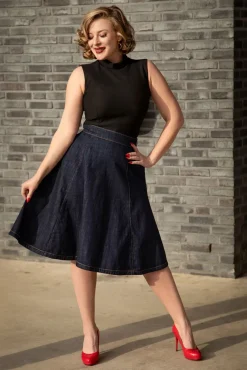 Clearance Mona Lee Swing Rok In Donkerdenim Vrouwen Rokken