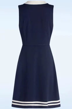Online Nautical Sleeveless Bow Jurk In Marineblauw Vrouwen Plus Size Jurken