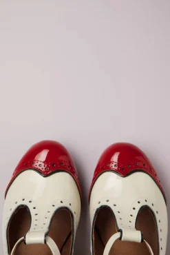 Sale Ojo T-Strap Pumps In Creme En Rood Vrouwen Pumps