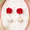 Hot Oorbellen Met Roos En Parel In Ivoor Vrouwen Sieraden