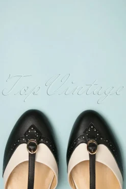 Sale Parisienne T-Strap Flats In Zwart En Creme Vrouwen Ballerina's