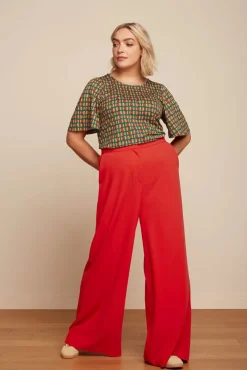 Hot Peppa Broek Woven Crepe In Vurig Rood Vrouwen Broeken