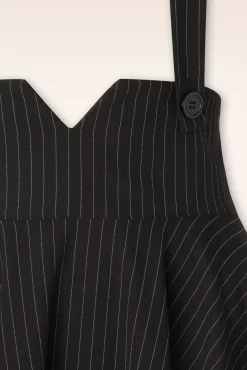 Clearance Pinstripe Suspender Swing Rok In Zwart Vrouwen Rokken