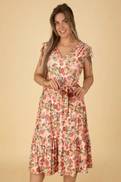 Sale Rainbow Floral Flare Jurk In Licht Roze Vrouwen Plus Size Jurken