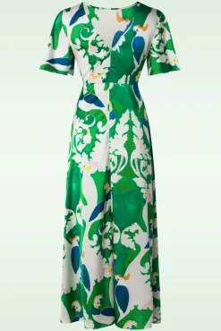 New Rene Jurk In Wit En Groen Vrouwen Maxi Jurken