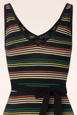 Riera Gestreepte Gebreide Jurk Met Diepe V-Hals In Zwart Vrouwen A Lijn Jurken