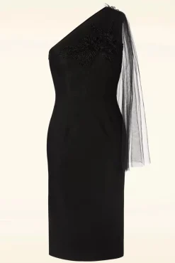 Sale Sabrina Beaded Tulle Sash Pencil Jurk In Zwart Vrouwen Plus Size Jurken