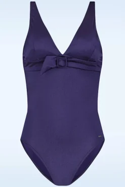 Outlet Satin Padded Badpak In Navy Blauw Vrouwen Badpakken