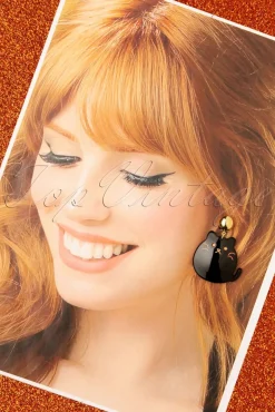 New Schattige Kitty Oorbellen In Zwart En Goud Vrouwen Sieraden