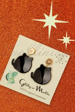 New Schattige Kitty Oorbellen In Zwart En Goud Vrouwen Sieraden