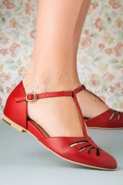 Sale Singapore T-Strap Ballerina's Flats In Rood Vrouwen Ballerina's
