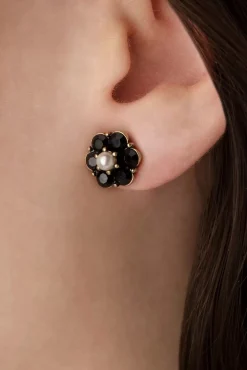 Hot Small Jet Flower Stud Oorbellen In Zwart Vrouwen Sieraden