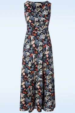 Hot Strand Glass Maxi Jurk In Collaged Sea Maritime Blue Vrouwen Plus Size Jurken