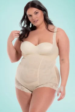 Clearance Supercontrol Kanten Body In Latte Vrouwen Shapewear