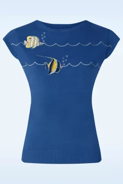New Swimming Fish Short Sleeve Trui In Blauw Vrouwen Tops