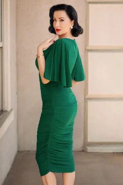 Best The Eugenie Vlinderpenciljurk In Groen Vrouwen Effen Jurken