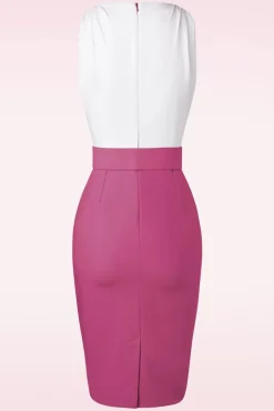 Discount The Kellie Pencil Jurk In Gebroken Wit En Donker Magentaroze Vrouwen Plus Size Jurken