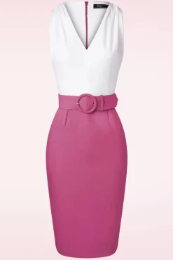 Discount The Kellie Pencil Jurk In Gebroken Wit En Donker Magentaroze Vrouwen Plus Size Jurken