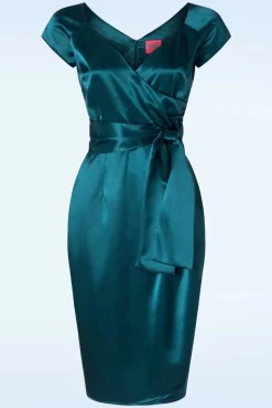Sale The Moira Satin Pencil Jurk In Teal Vrouwen Plus Size Jurken