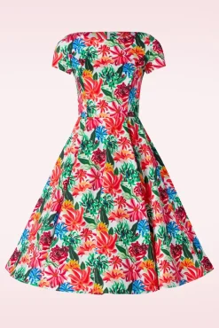 Outlet Topvintage Exclusive ~ Adriana Floral Swing Jurk Met Korte Mouwen In Multi Vrouwen Plus Size Jurken