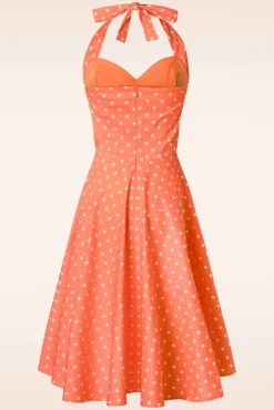 New Topvintage Exclusive ~ Bettie Polka Dot Swing Jurk In Oranje Vrouwen Plus Size Jurken
