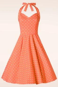 New Topvintage Exclusive ~ Bettie Polka Dot Swing Jurk In Oranje Vrouwen Plus Size Jurken