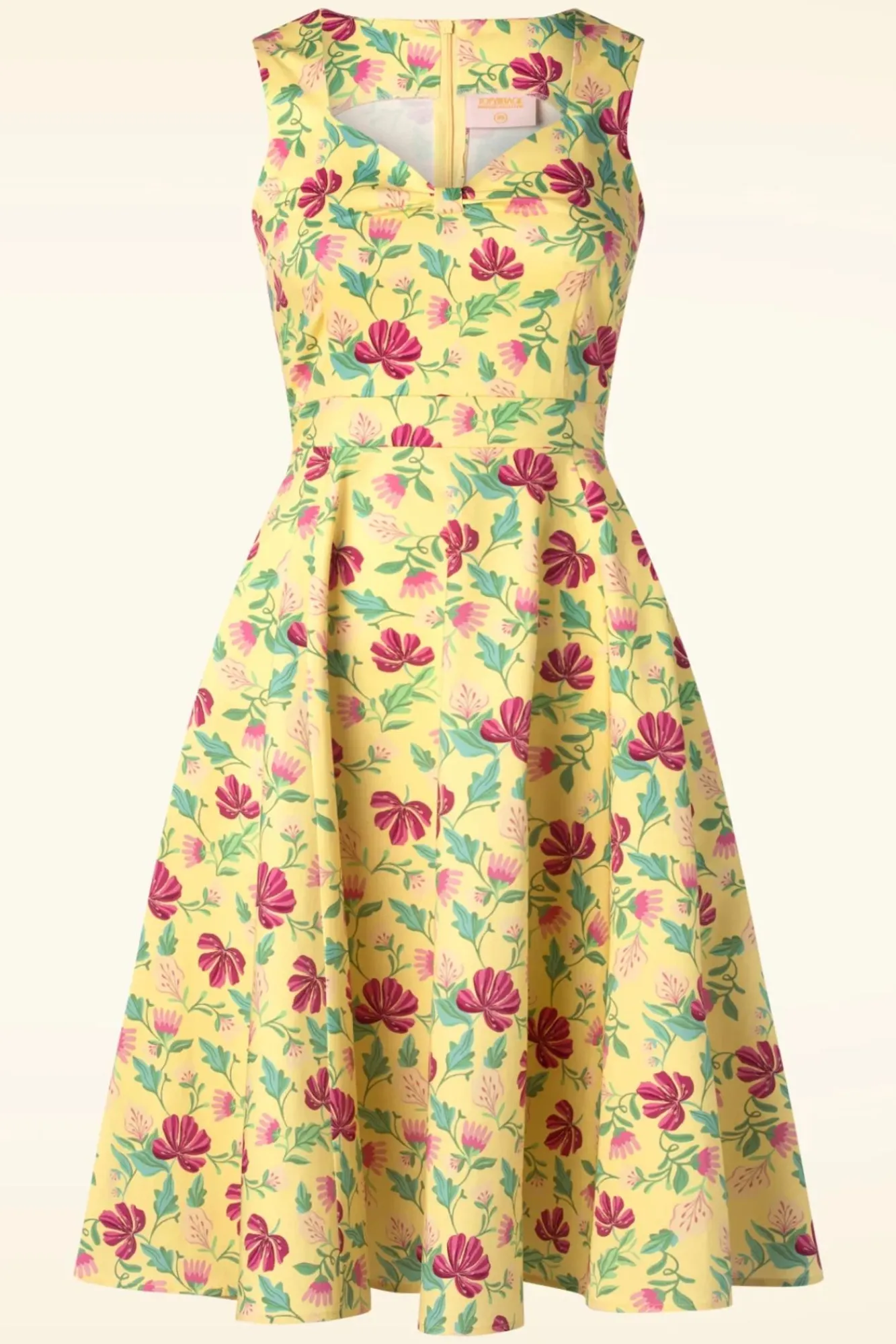 Online Topvintage Exclusive ~ Eliane Floral Swing Jurk In Lichtgeel Vrouwen Plus Size Jurken